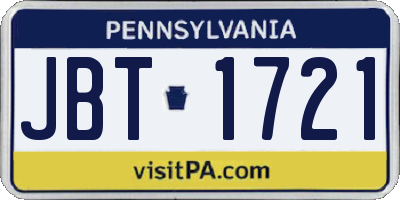 PA license plate JBT1721