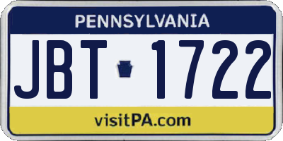 PA license plate JBT1722