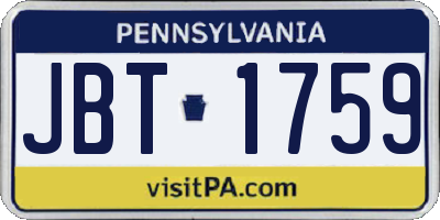 PA license plate JBT1759