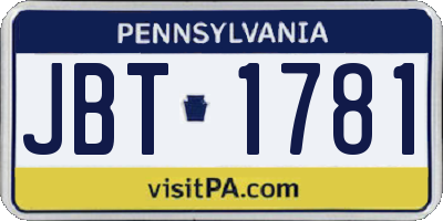 PA license plate JBT1781