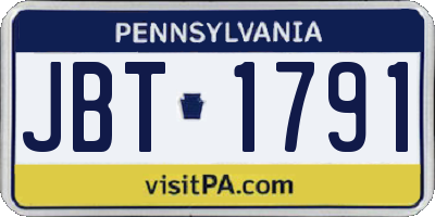 PA license plate JBT1791