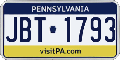 PA license plate JBT1793