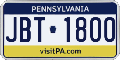 PA license plate JBT1800