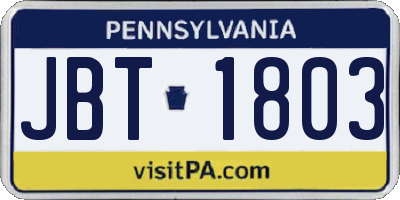 PA license plate JBT1803