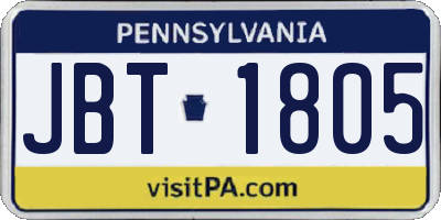PA license plate JBT1805