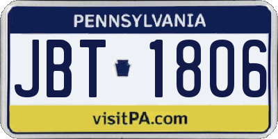 PA license plate JBT1806