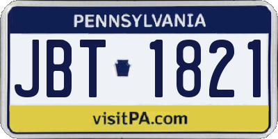 PA license plate JBT1821