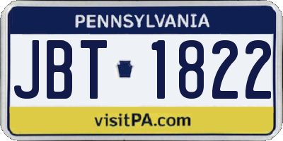 PA license plate JBT1822