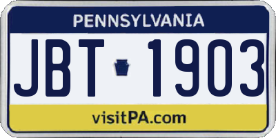 PA license plate JBT1903
