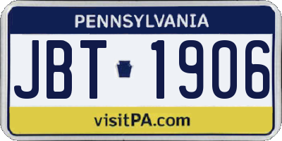 PA license plate JBT1906
