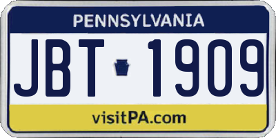 PA license plate JBT1909