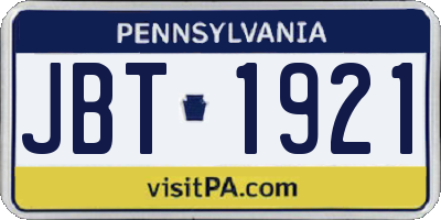PA license plate JBT1921