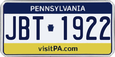 PA license plate JBT1922