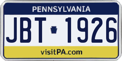 PA license plate JBT1926