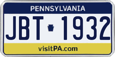 PA license plate JBT1932