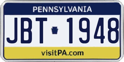 PA license plate JBT1948