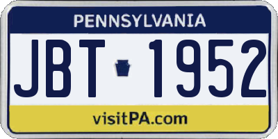 PA license plate JBT1952