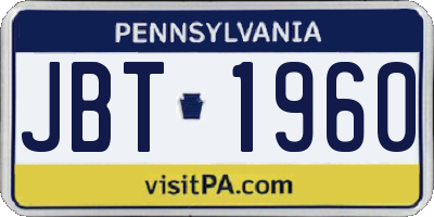 PA license plate JBT1960