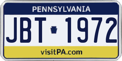 PA license plate JBT1972