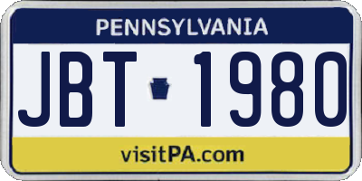 PA license plate JBT1980
