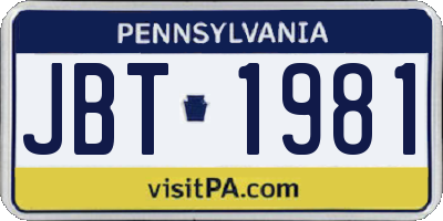 PA license plate JBT1981