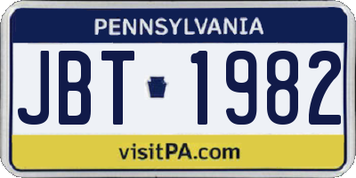 PA license plate JBT1982