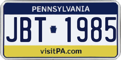 PA license plate JBT1985