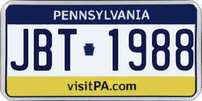 PA license plate JBT1988