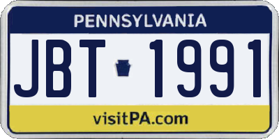 PA license plate JBT1991