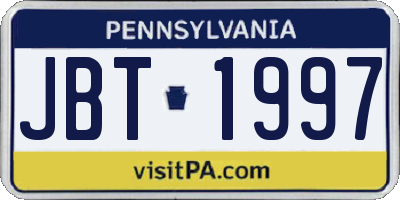 PA license plate JBT1997