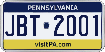 PA license plate JBT2001