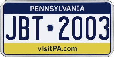 PA license plate JBT2003