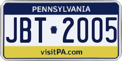 PA license plate JBT2005