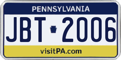 PA license plate JBT2006