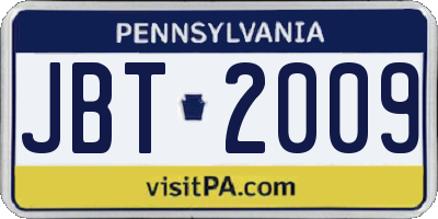 PA license plate JBT2009