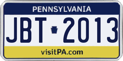PA license plate JBT2013