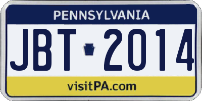 PA license plate JBT2014