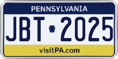 PA license plate JBT2025