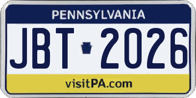 PA license plate JBT2026