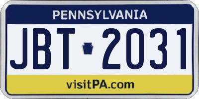 PA license plate JBT2031