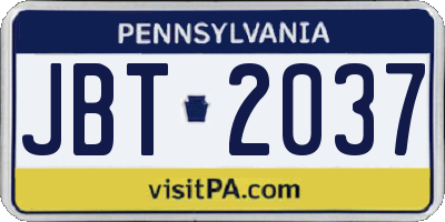 PA license plate JBT2037