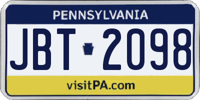 PA license plate JBT2098