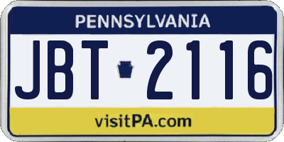 PA license plate JBT2116