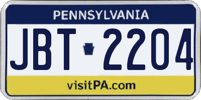 PA license plate JBT2204