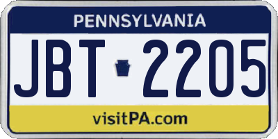 PA license plate JBT2205