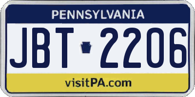 PA license plate JBT2206