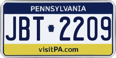PA license plate JBT2209