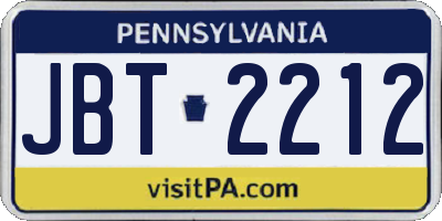 PA license plate JBT2212
