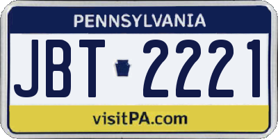PA license plate JBT2221