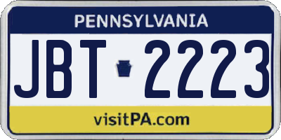 PA license plate JBT2223